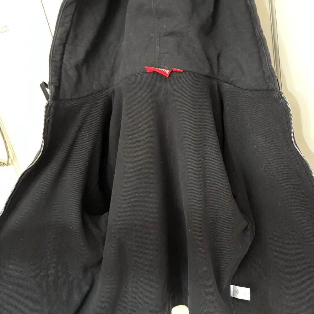 Supreme Black Zip Up Hoodie with Red Script Tag - Picture 7 of 7